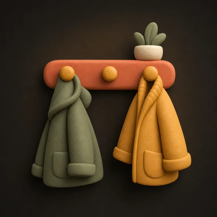 Hang up coats — ChoreCred clay illustration