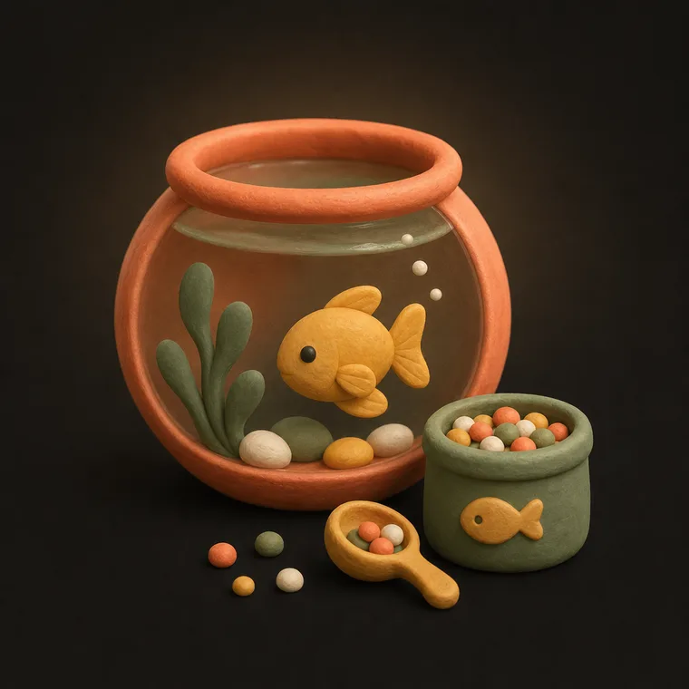 Feed the fish — ChoreCred clay illustration