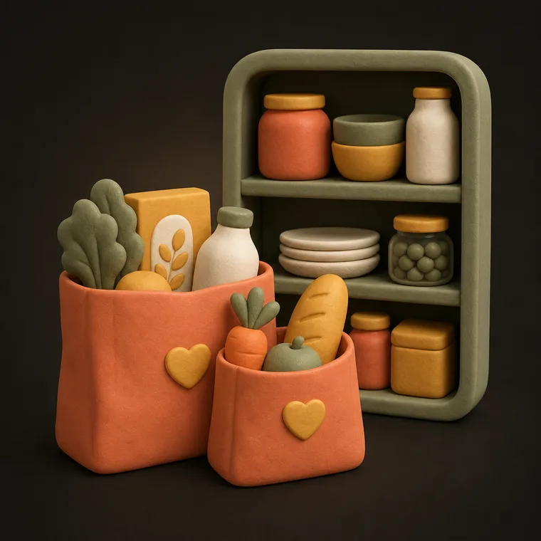 Put away groceries — ChoreCred clay illustration