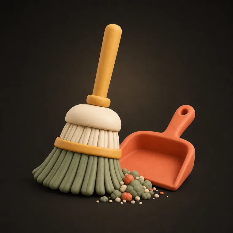 Sweep the floor — ChoreCred clay illustration