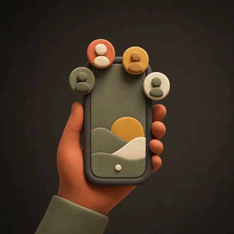 Shared phone — ChoreCred clay illustration