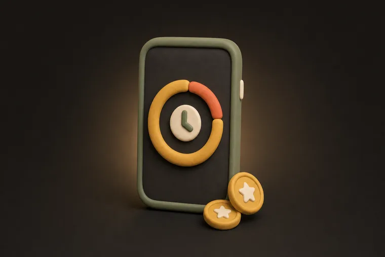 Screen-time balance — ChoreCred clay illustration