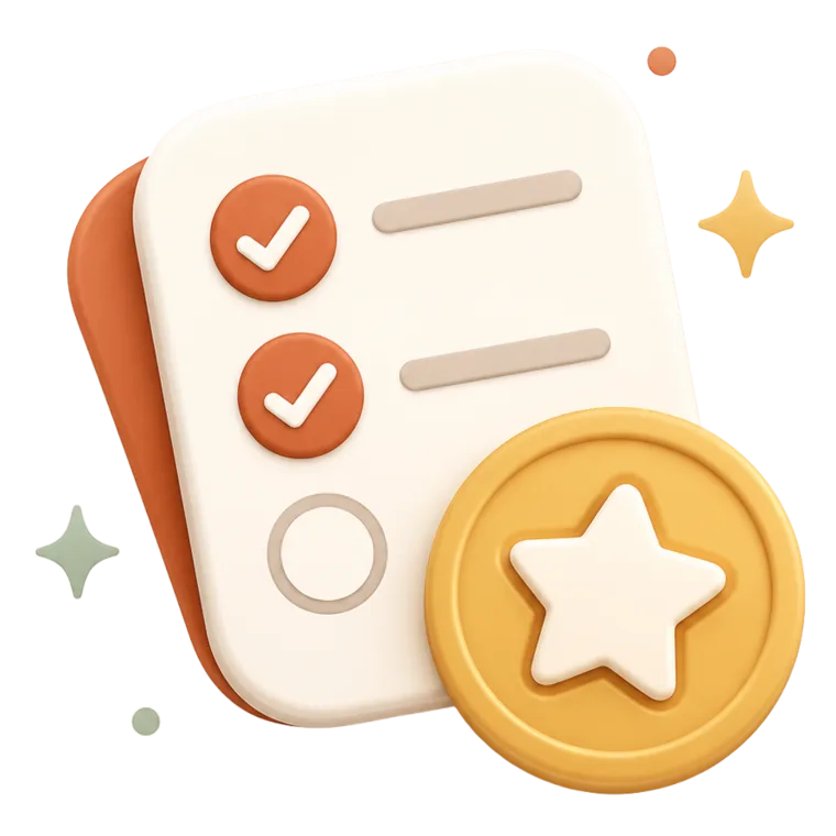 Checklist & coin — ChoreCred clay illustration