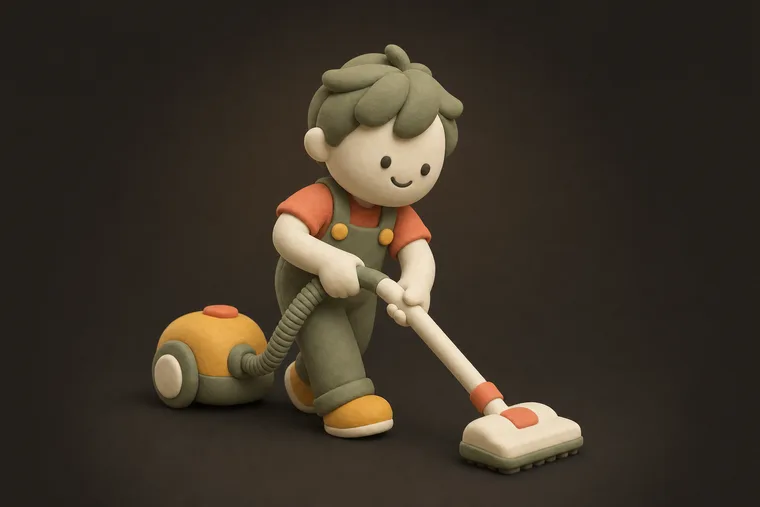 Kid vacuuming — ChoreCred clay illustration