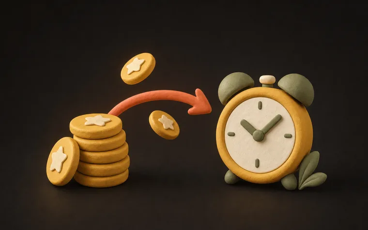 Step 3 — Tokens to minutes — ChoreCred clay illustration