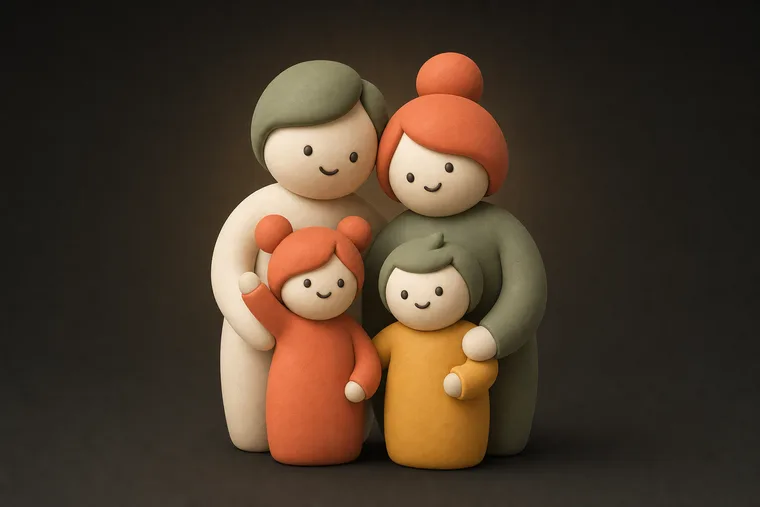 Family together — ChoreCred clay illustration